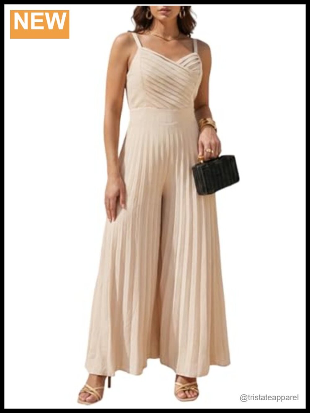 CHICME Pleated Wide Leg Sleeveless Jumpsuit Spaghetti Strap Maxi